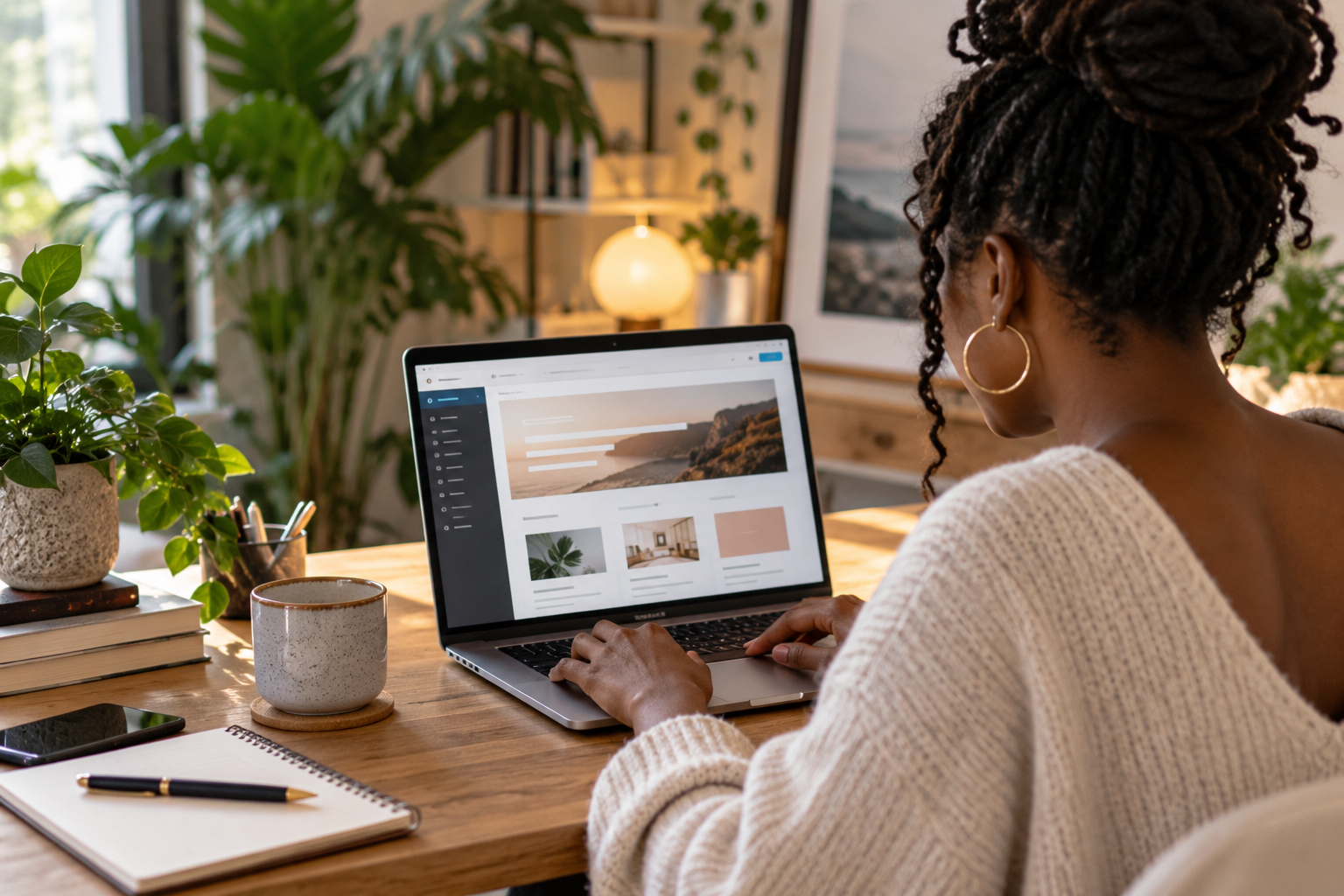 Beginner creating a website at a laptop